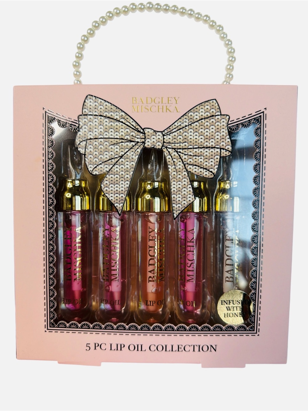 Badgley Mischka Pink and Clear 5-Piece Lip Oil Set